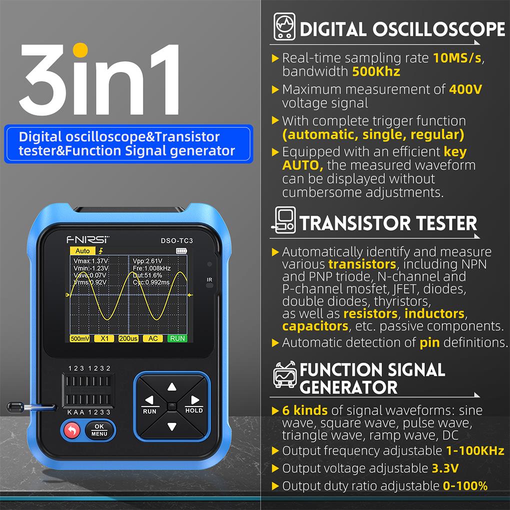 FNIRSI DSO-TC3 3w1 Mini ręczny – Oscilloscope Dso Mini recenzja i cena